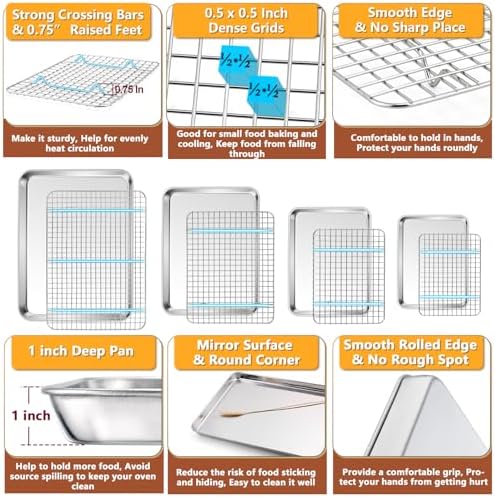 P&P CHEF 16 + 12.5 + 10.4 + 9 Inch Baking Sheet & Rack, Pan and Grid Rack