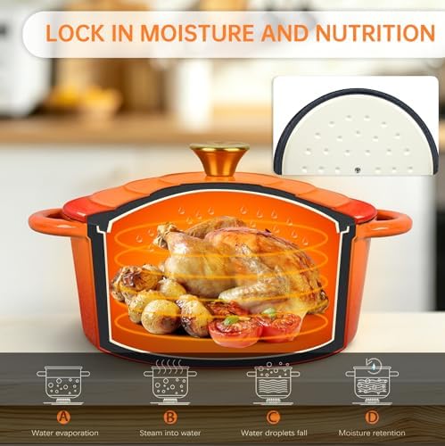5 QT Enameled Cast Iron Dutch Oven Pot with Lid & Gold Powder