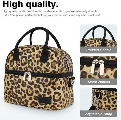 BALORAY Lunch Bag for Women Men Adult Lunch Box (Black/Beige), L