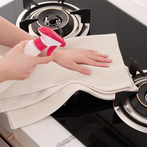 Homaxy 100% Cotton Oversized Waffle Weave Kitchen Towels 8-Pack, Beige
