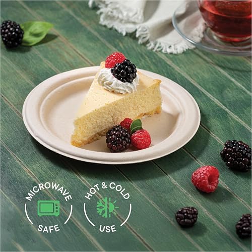 Paper Plates, 100% Compostable Heavy Duty, Disposable 7 Inch, Small Dessert Plate - [125-Pack] Eco-Friendly, Biodegradable Bagasse Natural Brown 7" Small Plates - (PFAS-Free) - (BPI Certified)