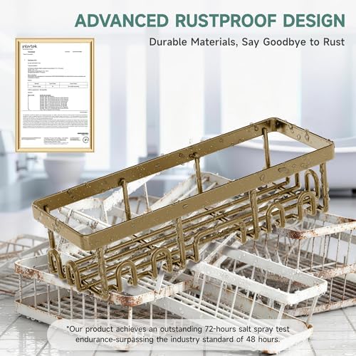 Veken Shower Caddy 6-Pack, No Drilling & Rustproof, Waterproof Adhesive Shelves Rack with Soap Holder, Large Capacity Bathroom Organizers and Storage, Wall-Mounted Kitchen & Home Decor, Matte Gold