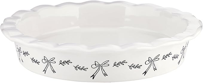 Santa Barbara Design Studio Baking Dish - White Fluted Ceramic Pie Plate, 9", Bows