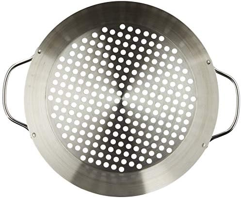 Tablecraft 12" Diameter Stainless Steel Grill Pan with Handles, Silver, Model: BBQ122