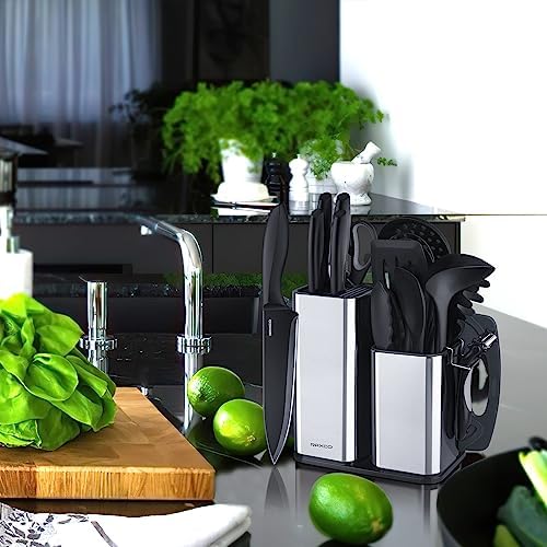 RAXCO Kitchen Utensils Set,18-Piece Cooking Utensils and Knife Set,Black