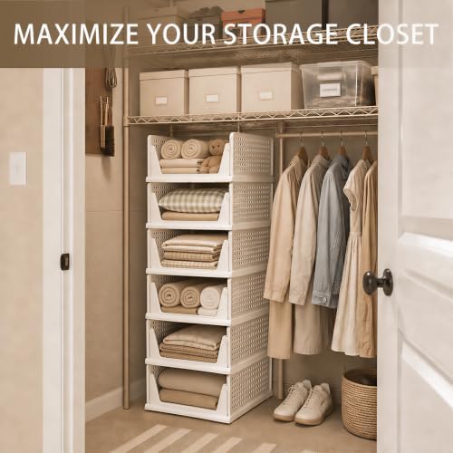Pinkpum 6 Pack Closet Organizer Storage Bins Stackable Plastic Drawer Shelf