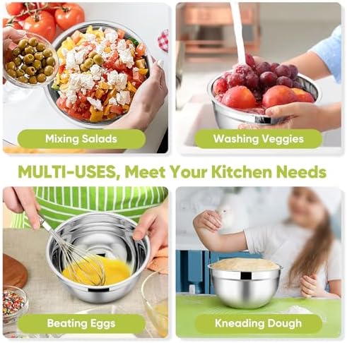 TeamFar Mixing Bowls Set of 5, Stainless Steel Metal Salad Bowls with Lids