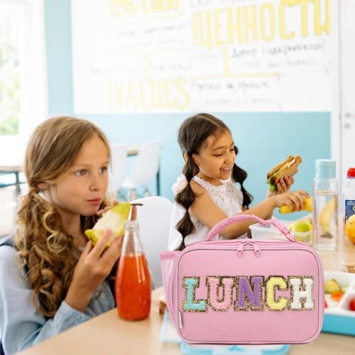GYEUKHAM Insulated Lunch Box for School, Thermal Reusable Durable Freezable Lunch Bags for Kids Boys Girls Men Women - Small Soft Cooler Portable Lunch Tote Kit for Work Picnic Travel,Pink Alphabet