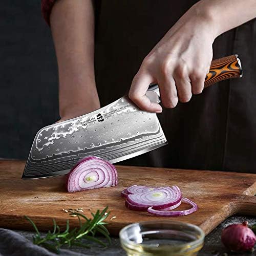 TUO Cutlery Cleaver Knife - Japanese AUS-10 45-Layers Steel - Chinese Chef's Knife Featured Damascus Rose Pattern - Meat and Vegetable Cleaver with Ergonomic Pakkawood Handle-7"-Fiery Phoenix