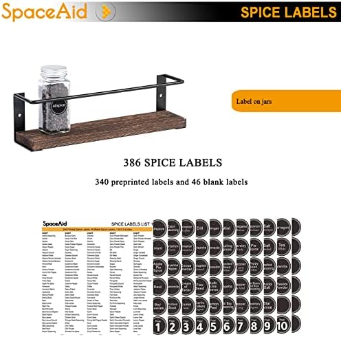 SpaceAid Spice Rack with 24 Spice Jars, 386 Spice Labels, Chalk Marker and Funnel, Wood Hanging Seasoning Shelf for Cabinet Door or Wall Mount (4 Pack)