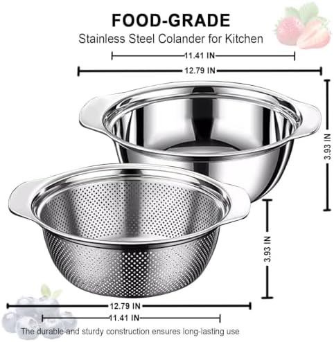 Stainless Steel Colander for Kitchen, 4 QT Rice Strainer, Pasta Strainer