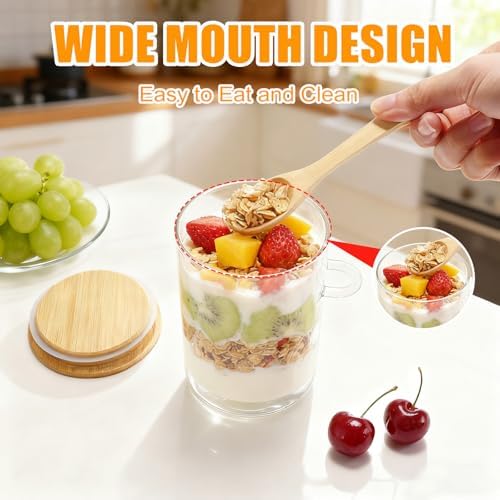 Overnight Oats Containers With Lids and Spoons, 2pack Glass Jars with Bamboo Lids, Leak-Proof Overnight Oats Jars for Cereal, Yogurt, Chia Pudding