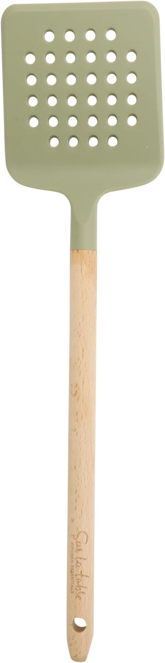 Sur La Table Kitchen Essential Chef's Toolkit Silicone Slotted Turner With Beechwood Handle - Juniper Green