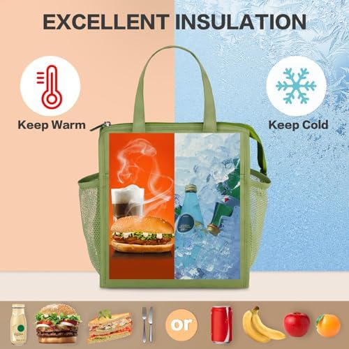 Insulated Lunch Bag Women, 12L Large Thermal Snack Bag Reusable Cooler Tote