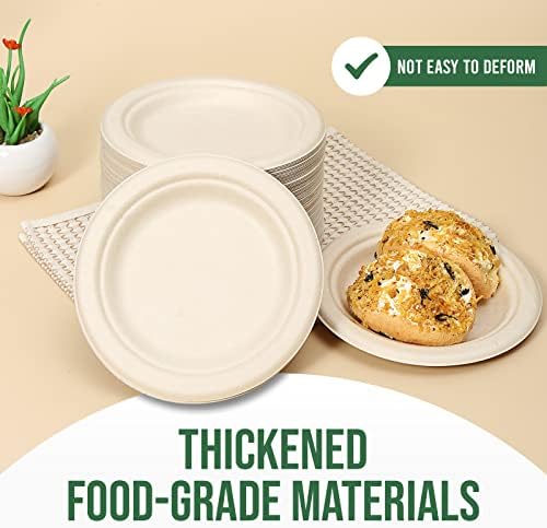 TaidMiao 6 inch Paper Plate 100 Pack Small Disposable, 100% Compostable
