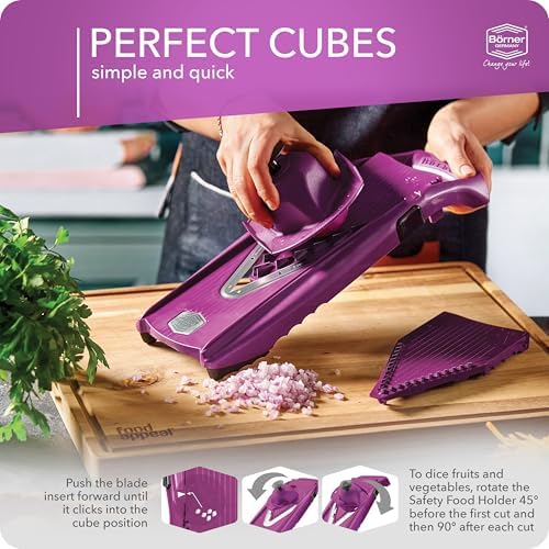 Börner Mandoline Slicer V5 (Starter Set) • Vegetable V-Slicer for Slices, Sticks & Dices in Various Sizes • With Stainless Steel V-Blade • Adjustable Kitchen Slicer • Color: Purple