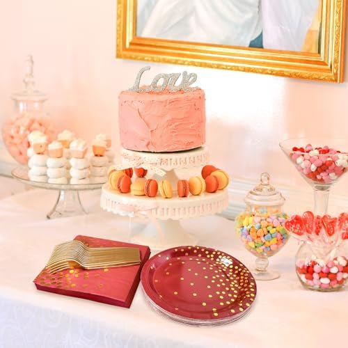 Red and Gold Paper Plates Napkins Party Supplies,Serves 35 Guests