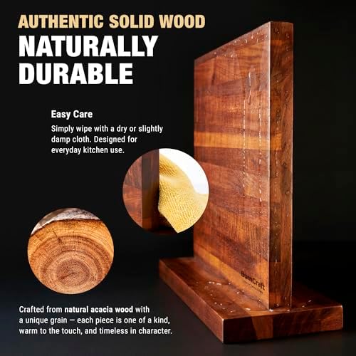 Magnetic Knife Block, Double Sided Acacia Wood Knife Holder Rack, Countertop Stand for Kitchen Knives Storage with Strong Magnets 12 x 10 Inch