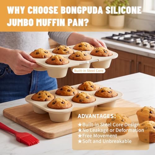 Jumbo Silicone Muffin Pans with Metal Frame- 6 Cup,Perfect for Big Cupcake