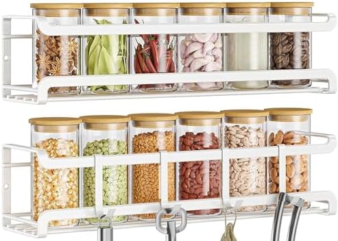 Bunoxea Spice Rack Wall Mounted 2 Pack, White,For Spice Jars & Seasonings
