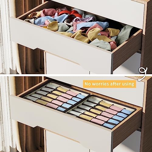joyoldelf Sock Drawer Organizer Divider Underwear Organizer 24-cell Fabric Dresser Drawer Organizers Storage Boxes for Socks Lingerie, Handkerchiefs, Ties 4 Pack (Beige)