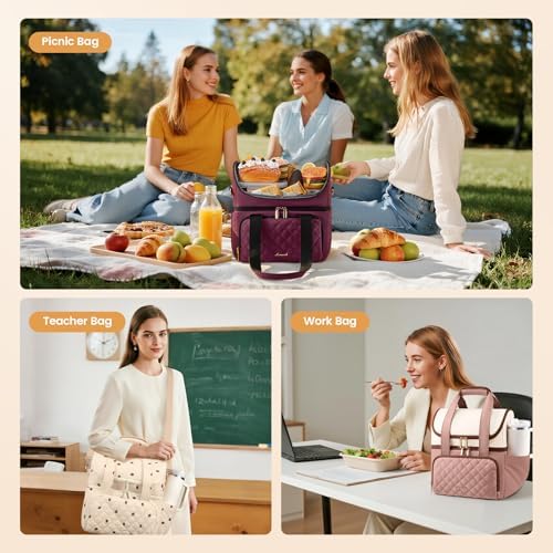 LOVEVOOK Insulated Lunch Box for Women,X Large Double Deck Adult Lunch Bag