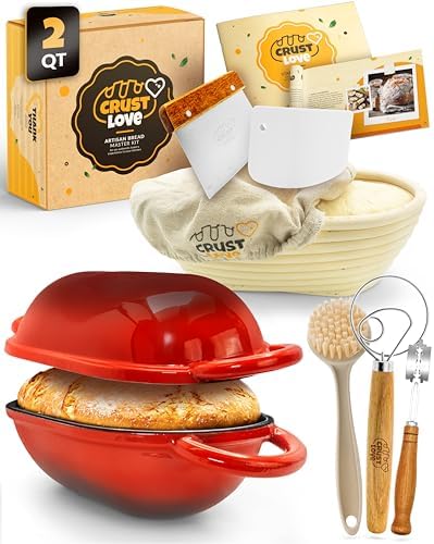 CRUSTLOVE 2 QT Oval Cast Iron Dutch Oven for Bread Baking with Lid & Kit
