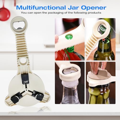4-in-1 Heavy Duty Jar Opener for Seniors and Weak Hands – Ergonomic Manual Bottle Opener for Small to Large Lids – Multifunction Kitchen Tool for Arthritic Hands, Beer, Sauces & Canned Goods