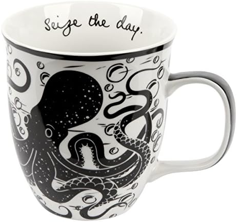 Karma Gifts 14 oz Black and White Boho Mug Octopus - Cute Coffee and Tea Mug - Ceramic Coffee Mugs for Women and Men