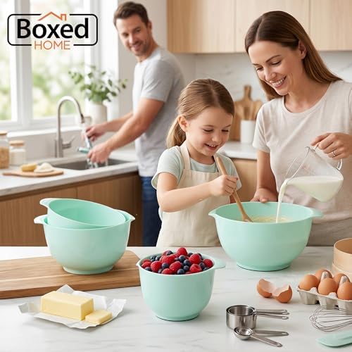 BoxedHome Mixing Bowls Set of 4, BPA Free Plastic,Microwave Safe, Green