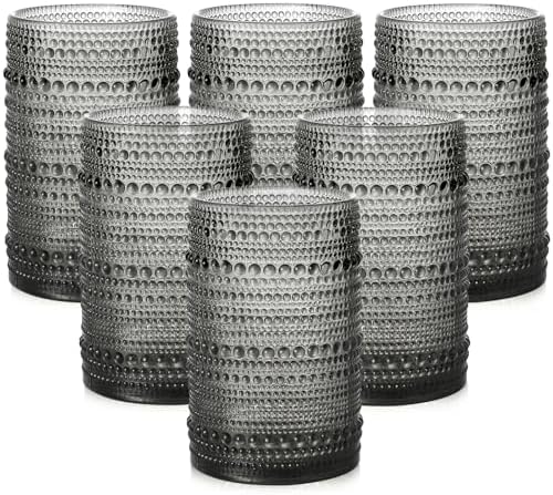 ZMOWIPDL Drinking Glasses Set of 6,15 oz Grey Hobnail Glass Cups