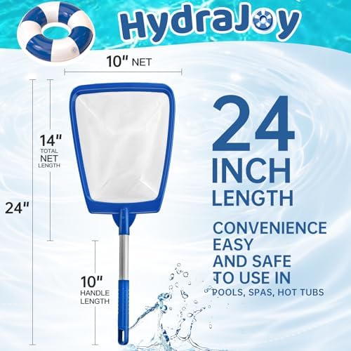 Pool Net, Professional Swimming Pool & Hot Tub Skimmer Net Accessories, Heavy Duty Pool Leaf Rake Cleaning Tool with Pole, Fine Nylon Mesh Bag Easy to Clean Bugs, Debris, Leaves (Blue&White