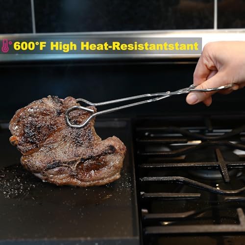 Hiash 9-Inch Heavy Duty Stainless Steel Kitchen Tongs - Comfortable Ergonomic Grip, Scissor Design, Heat Resistant for BBQ and Cooking