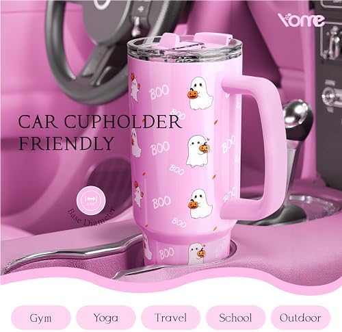 YOME 40 oz Halloween Tumbler with Handle and Flip Straw for Women | Stainless Steel Insulated Water Bottle | Keeps Drinks Cold | Dishwasher Safe | Cupholder Friendly | Gift Gym Travel Yoga