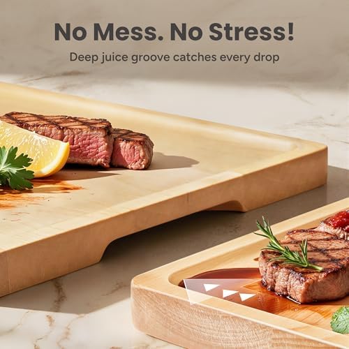 SMIRLY Cutting Boards for Kitchen, 3 Piece Birch Cutting Board with Stand