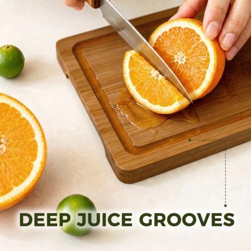 Kikcoin 9"×6" Small Bamboo Cutting Board with Handle, Deep-Carbonized