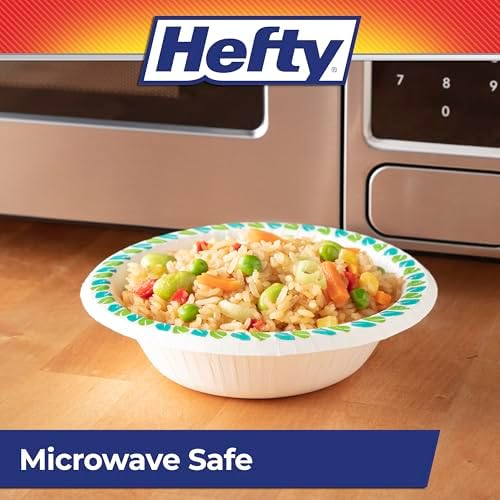 Hefty Compostable Paper Bowls, 12 oz,Patterned Disposable Bowls for BBQs,Parties,Holidays,Potlucks,and Everyday Use,Soak-Resistant,Made with Plant-Based Materials,Microwave Safe,30 Count (Pack of 8)