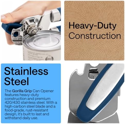 GORILLA GRIP Upgraded Model Stainless Steel Manual Can Opener, Blue