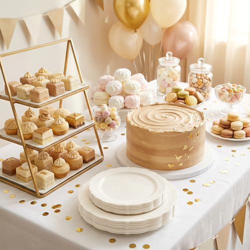 Tinybee 60PCS Ivory Plastic Plates - Heavy Duty Ivory Disposable Plates