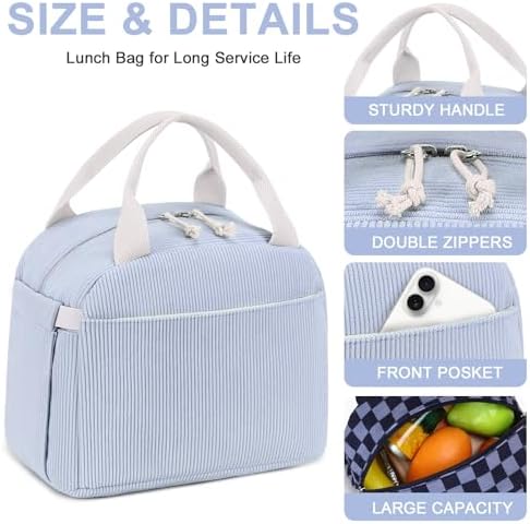 Bluboon Lunch Bag for Women Men Cute Corduroy Lunch Tote Bags Reusable Insulated Lunch Box Large Capacity Reusable Insulated Cooler for Work Picnic or Travel