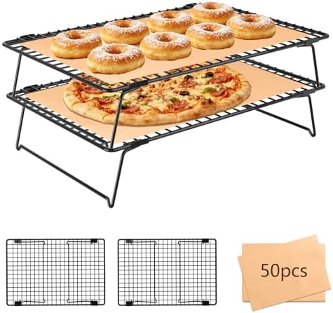 2 Tier Cookie Cooling Rack 13.4"x9.3" with 50 Pcs Baking Paper