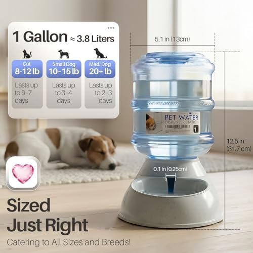 Flexzion Automatic Pet Feeder & Waterer Set of 2 Pack, Self Feeding Replenish Dog Cat Bowls, Gravity Food & Water Storage Container Fountain Jug Pet Supplies Plastic Skid Proof Rubber Feet (1 Gallon)