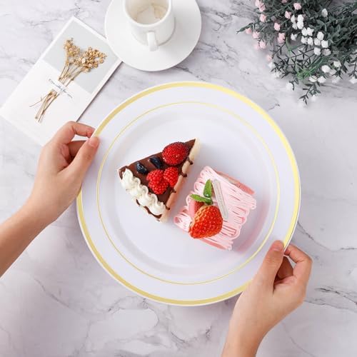 BESTVIP 50Pcs Gold Plastic Plates, 10.25 Inch Disposable Party Plates