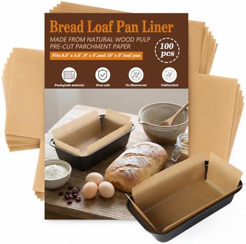 HUAKENER Loaf Pan Liners, 100 Pcs Loaf Pan Liners for Baking Bread 9x5 Inch