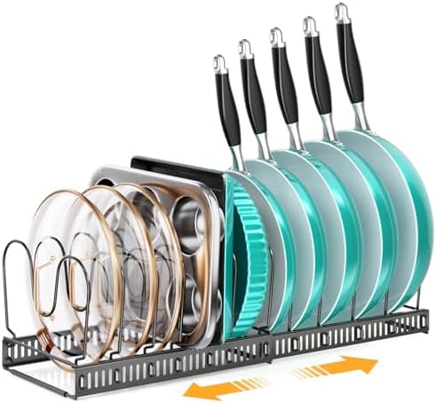 MUDEELA Expandable Pot Pan Lid Organizers inside Cabinet, 12 Divider-Black