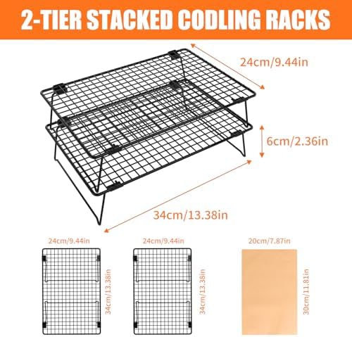 2-Tier Baking Cooling Rack with Legs, 13"x 9" w/50 Parchment Paper