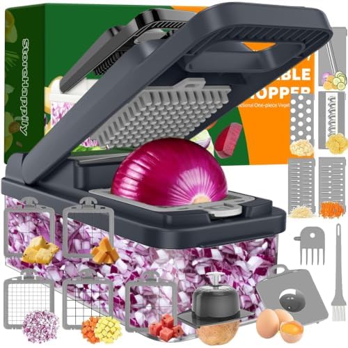 15-in-1 Vegetable Chopper 10 Blades, Veggie Cutter with Handle, Grey