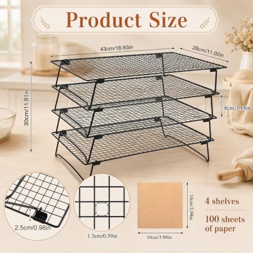 4 Pack Stackable Cooling Racks for Cooking and Baking 17"x11" Roasting Rack