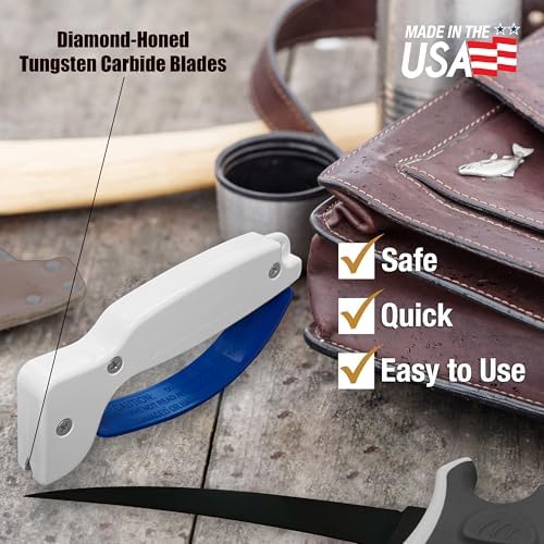 AccuSharp Knife & Tool Sharpener, Restores, Hones & Sharpens Straight & Serrated Knives, Hand-Held Tungsten Carbide Sharpening Tool, White & Blue, 1 Pack