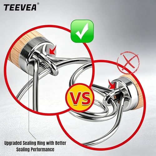 TEEVEA Danish Dough Whisk Stainless Steel Wooden Handle for Sourdough Bread